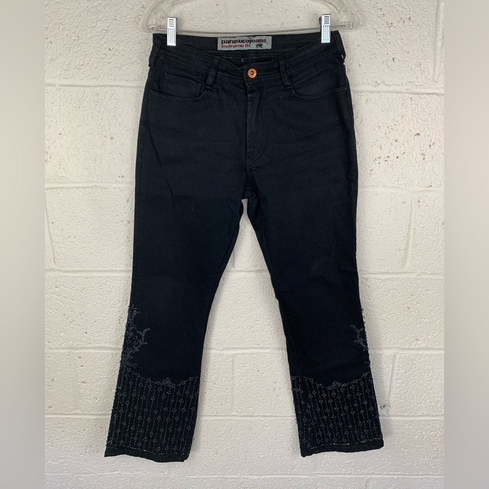 Vintage Parasuco Black Beaded Jeans Y2K Flare